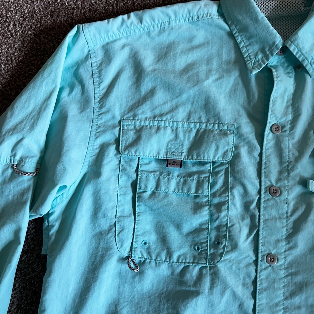 Columbia‎ PFG Fishing Shirt Omni-Shade Teal Roll-Up Long Sleeve Button Up - Picture 5 of 9